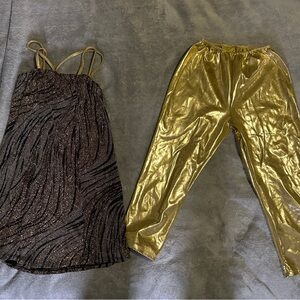Golden girl costume- gold metallic pants, long shimmer top for Girl’s Halloween